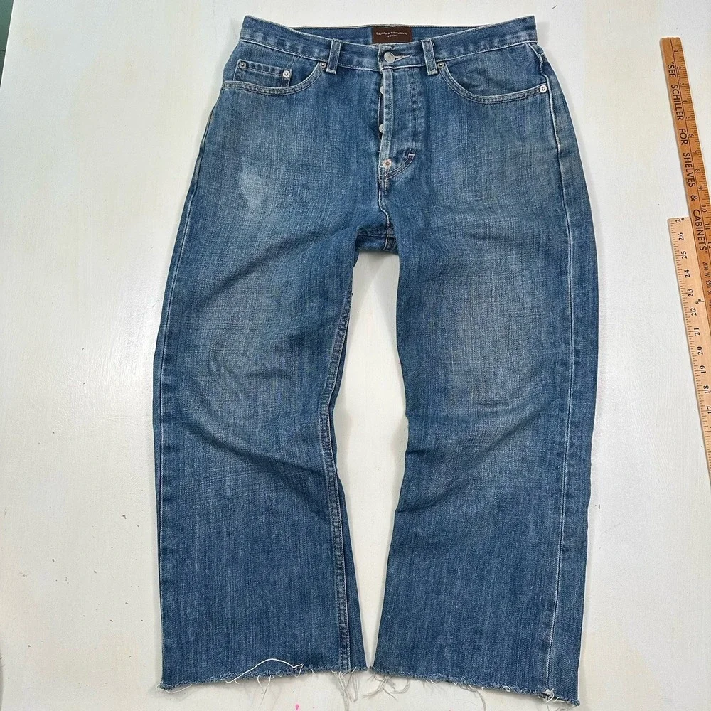 VTG‎ Y2K Banana Republic BootCut Jeans Men Actual 31x24 Blue Raw Hem Button Fly
